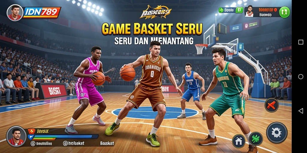 Tampilan antarmuka permainan basket yang menarik dan responsif.