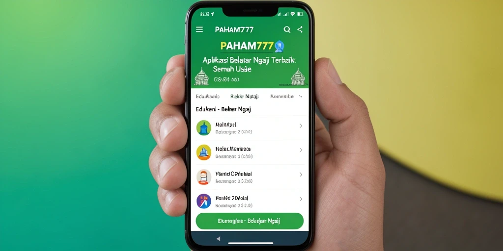 Tampilan antarmuka aplikasi PAHAM777 untuk belajar mengaji dengan fitur interaktif.